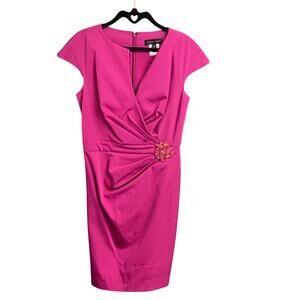 Tadashi Shoji Fuchsia Pink Cap Sleeve Ruched Jewel Accent Formal Dress Womens 8